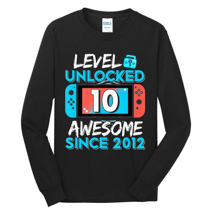 10Th Birthday  Level 10 Unlocked Awesome 2012 Video Gamer Tall Long Sleeve T-Shirt