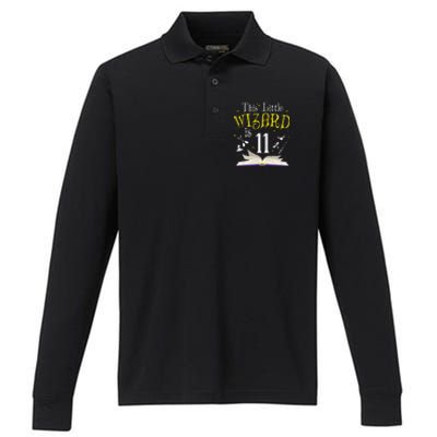 11th Bday Magic Wizard 11 Year Old Birthday Matching Family Performance Long Sleeve Polo