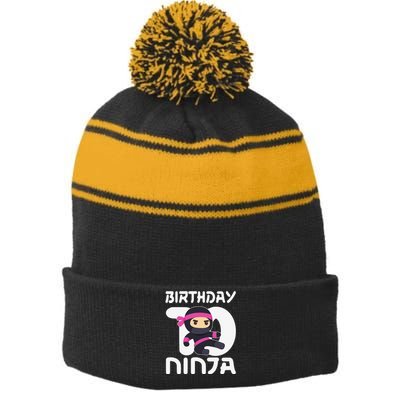 10th Birthday Ninja Ten 10 Year Old Stripe Pom Pom Beanie