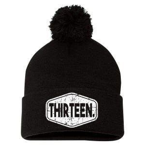 13th Birthday Of Boy Or Girl 13 Years Old Thirteen Pom Pom 12in Knit Beanie