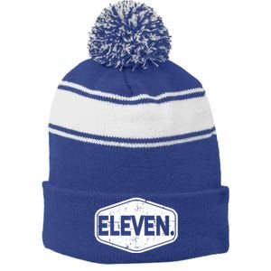 11th Birthday Of Boy Or Girl, 11 Years Old, Eleven Stripe Pom Pom Beanie