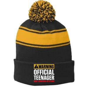 13 Birthday O.fficial Teenager 13yr Math 13th Birthday Stripe Pom Pom Beanie