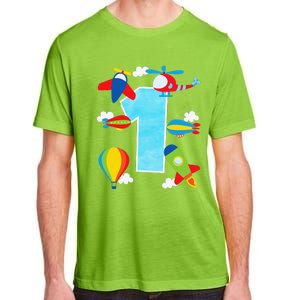 1st Birthday Plane Hot Air Balloon Helicopter Number 1 Adult ChromaSoft Performance T-Shirt