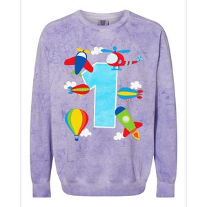 1st Birthday Plane Hot Air Balloon Helicopter Number 1 Colorblast Crewneck Sweatshirt