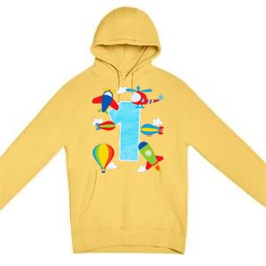 1st Birthday Plane Hot Air Balloon Helicopter Number 1 Premium Pullover Hoodie