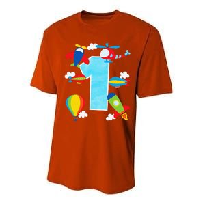 1st Birthday Plane Hot Air Balloon Helicopter Number 1 Performance Sprint T-Shirt