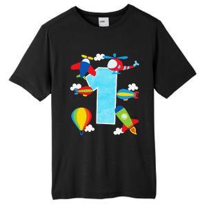 1st Birthday Plane Hot Air Balloon Helicopter Number 1 Tall Fusion ChromaSoft Performance T-Shirt