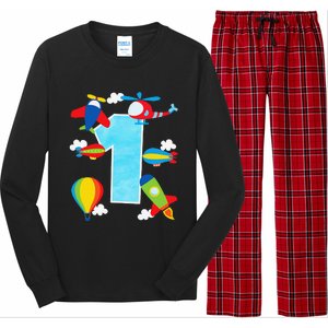 1st Birthday Plane Hot Air Balloon Helicopter Number 1 Long Sleeve Pajama Set