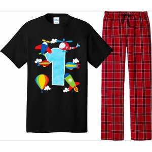 1st Birthday Plane Hot Air Balloon Helicopter Number 1 Pajama Set