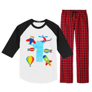 1st Birthday Plane Hot Air Balloon Helicopter Number 1 Raglan Sleeve Pajama Set