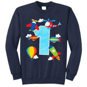 1st Birthday Plane Hot Air Balloon Helicopter Number 1 Sweatshirt