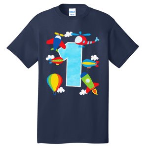 1st Birthday Plane Hot Air Balloon Helicopter Number 1 Tall T-Shirt