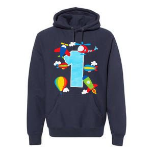 1st Birthday Plane Hot Air Balloon Helicopter Number 1 Premium Hoodie