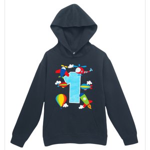 1st Birthday Plane Hot Air Balloon Helicopter Number 1 Urban Pullover Hoodie