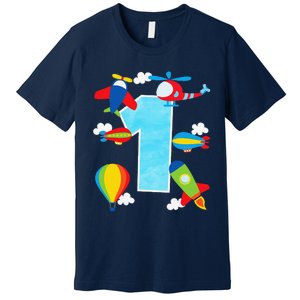 1st Birthday Plane Hot Air Balloon Helicopter Number 1 Premium T-Shirt