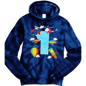 1st Birthday Plane Hot Air Balloon Helicopter Number 1 Tie Dye Hoodie