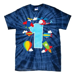 1st Birthday Plane Hot Air Balloon Helicopter Number 1 Tie-Dye T-Shirt