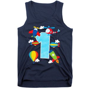 1st Birthday Plane Hot Air Balloon Helicopter Number 1 Tank Top