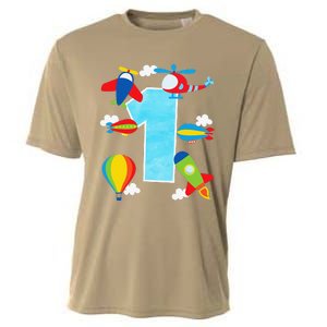 1st Birthday Plane Hot Air Balloon Helicopter Number 1 Cooling Performance Crew T-Shirt