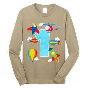 1st Birthday Plane Hot Air Balloon Helicopter Number 1 Long Sleeve Shirt