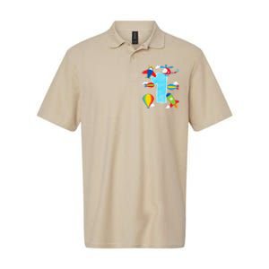 1st Birthday Plane Hot Air Balloon Helicopter Number 1 Softstyle Adult Sport Polo