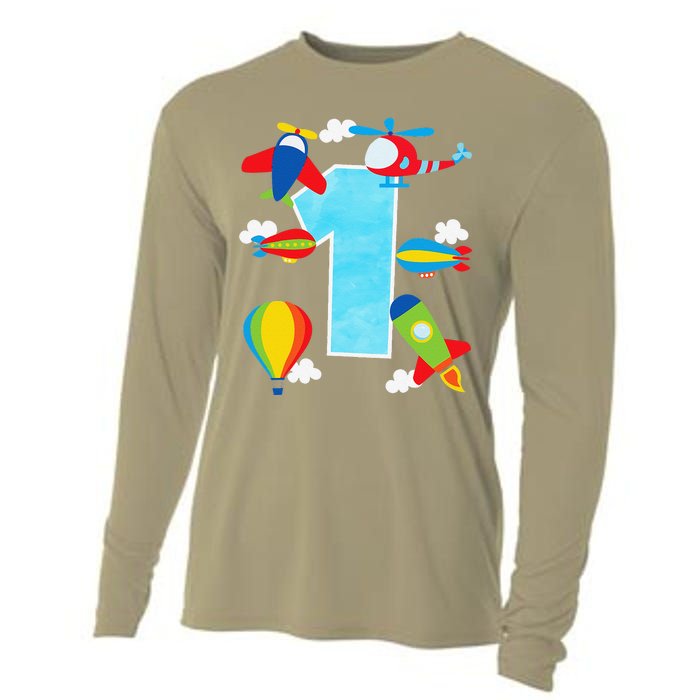 1st Birthday Plane Hot Air Balloon Helicopter Number 1 Cooling Performance Long Sleeve Crew