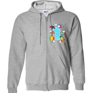 1st Birthday Plane Hot Air Balloon Helicopter Number 1 Full Zip Hoodie