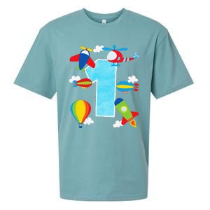 1st Birthday Plane Hot Air Balloon Helicopter Number 1 Sueded Cloud Jersey T-Shirt