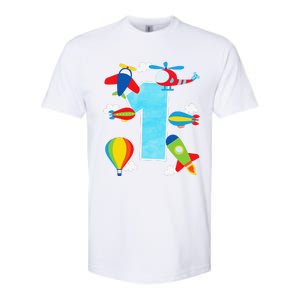 1st Birthday Plane Hot Air Balloon Helicopter Number 1 Softstyle CVC T-Shirt