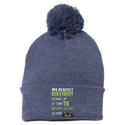 15th Birthday Party Perfect For Gamer 15 Years Old Boy Pom Pom 12in Knit Beanie