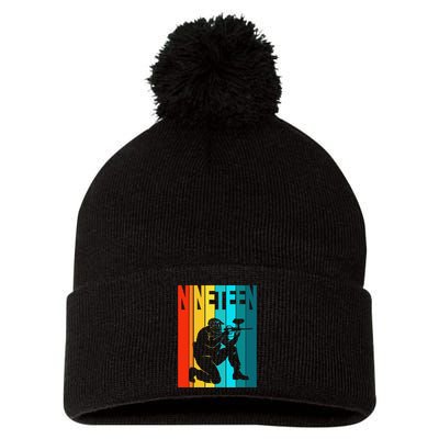 19th Birthday Paintball Theme 19 Year Old Boy Birthday Pom Pom 12in Knit Beanie