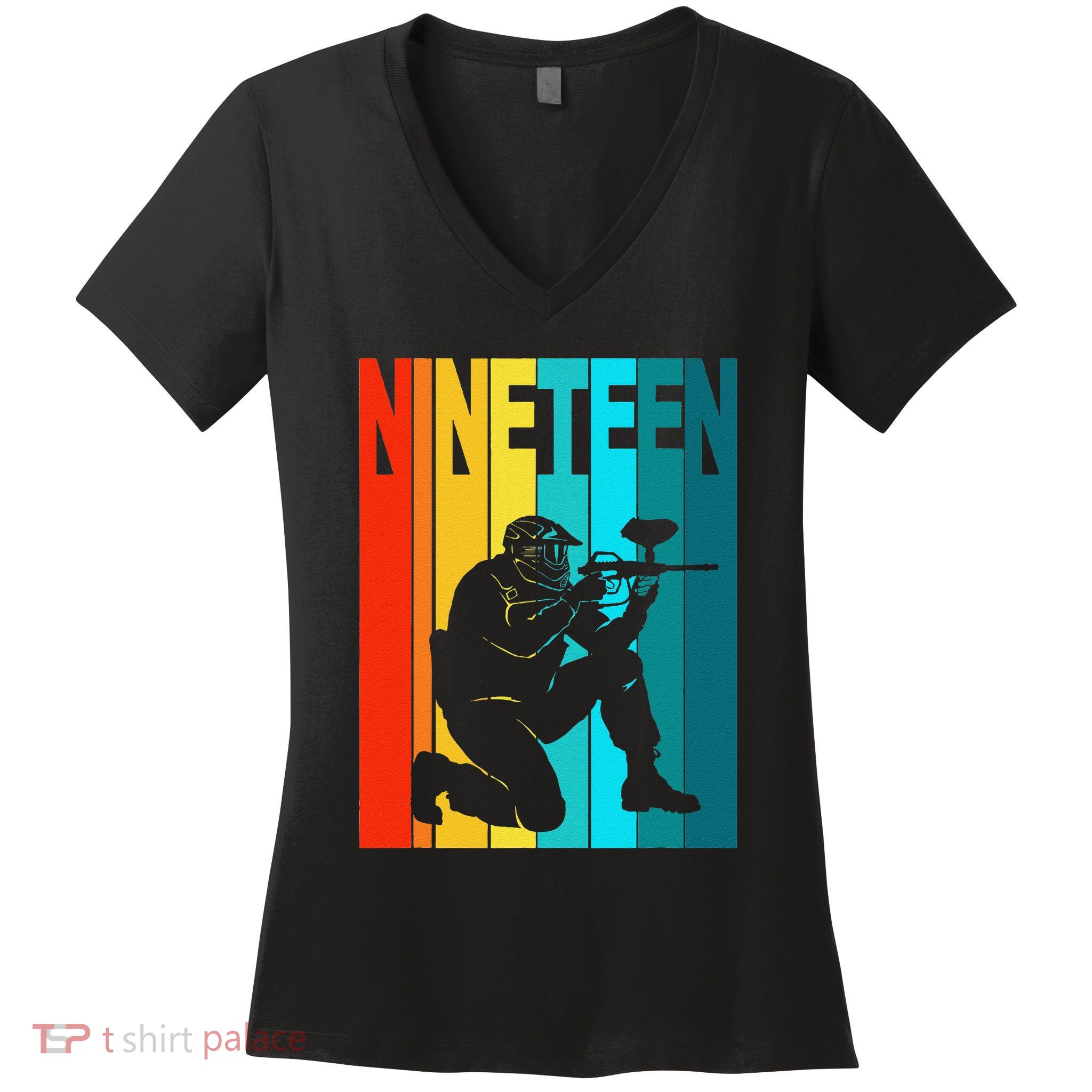 19th Birthday Paintball Theme 19 Year Old Boy Birthday Women's V-Neck T-Shirt