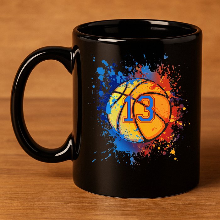 13th Birthday Party Thirteen 13 Year Old Basketball Bday 11oz C Handle Ceramic Mug