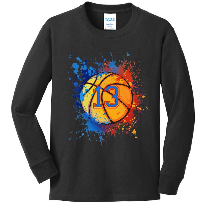 13th Birthday Party Thirteen 13 Year Old Basketball Bday Kids Long Sleeve Shirt