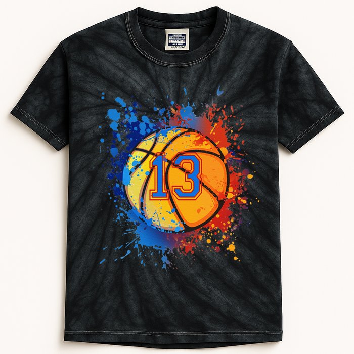 13th Birthday Party Thirteen 13 Year Old Basketball Bday Kids Tie-Dye T-Shirt