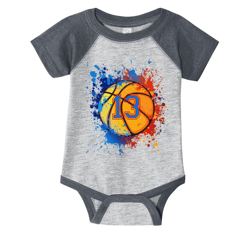 13th Birthday Party Thirteen 13 Year Old Basketball Bday Infant Baby Jersey Bodysuit