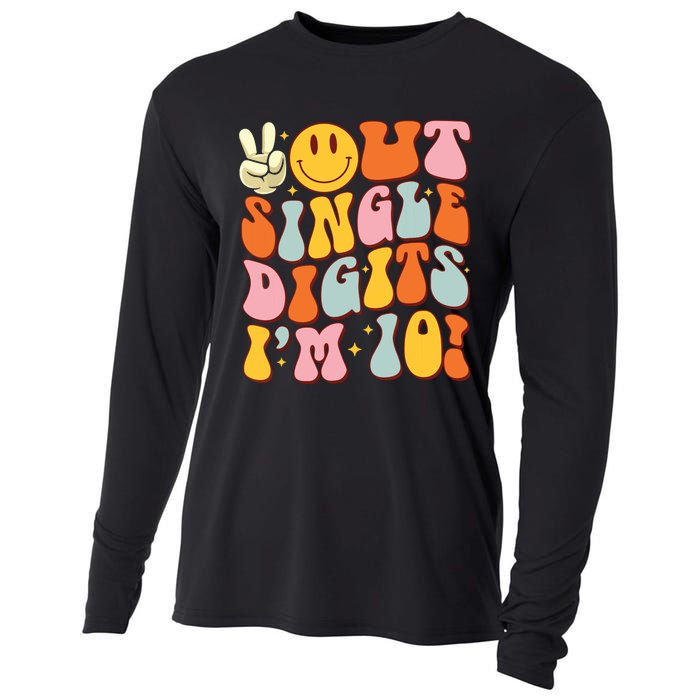 10th Birthday Peace Out Single Digit Im 10 Party Girl Cooling Performance Long Sleeve Crew