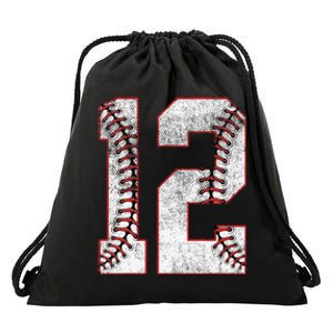 12th Birthday party Twelve 12 Year Old Baseball Bday Drawstring Bag