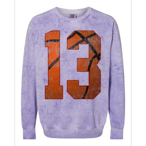 13th Birthday Party Thirteen 13 Year Old Basketball Bday Colorblast Crewneck Sweatshirt