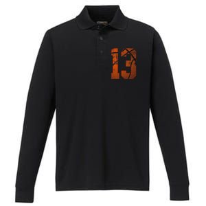 13th Birthday Party Thirteen 13 Year Old Basketball Bday Performance Long Sleeve Polo