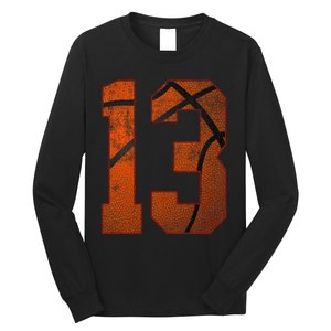 13th Birthday Party Thirteen 13 Year Old Basketball Bday Long Sleeve Shirt