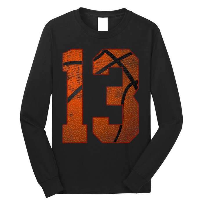 13th Birthday Party Thirteen 13 Year Old Basketball Bday Long Sleeve Shirt