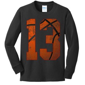 13th Birthday Party Thirteen 13 Year Old Basketball Bday Kids Long Sleeve Shirt