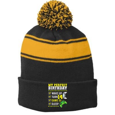 14th Birthday Party Perfect For Gamer 14 Years Olds Stripe Pom Pom Beanie