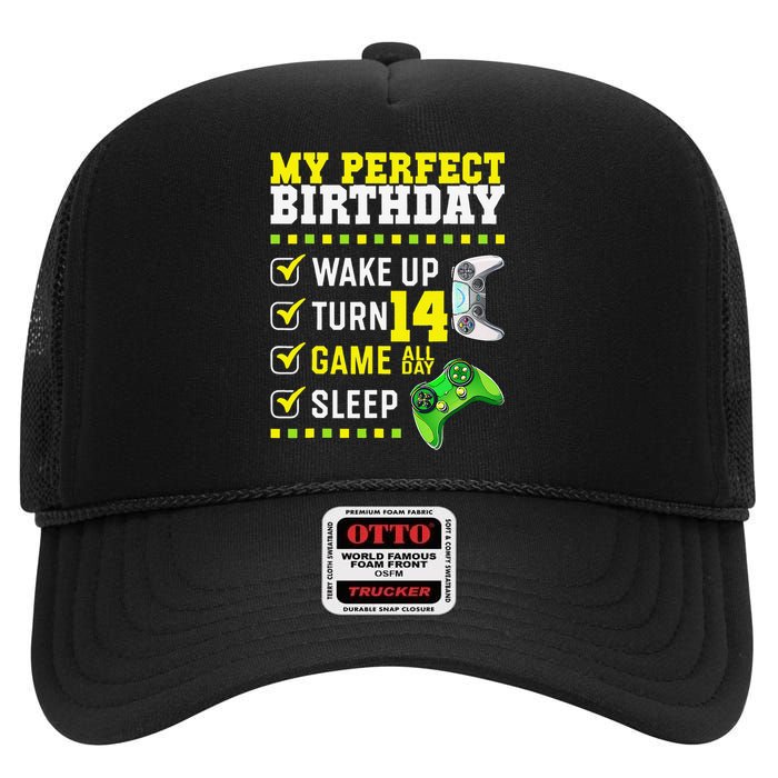 14th Birthday Party Perfect For Gamer 14 Years Olds High Crown Mesh Back Trucker Hat