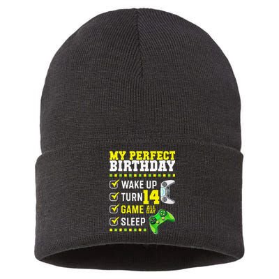 14th Birthday Party Perfect For Gamer 14 Years Olds Sustainable Knit Beanie