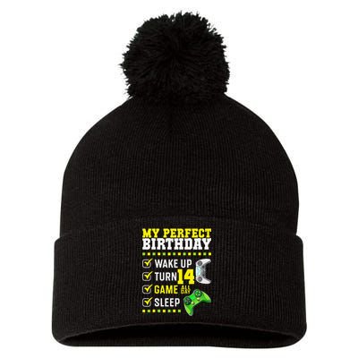 14th Birthday Party Perfect For Gamer 14 Years Olds Pom Pom 12in Knit Beanie