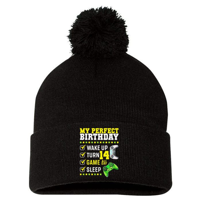 14th Birthday Party Perfect For Gamer 14 Years Olds Pom Pom 12in Knit Beanie