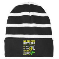 14th Birthday Party Perfect For Gamer 14 Years Olds Striped Beanie with Solid Band