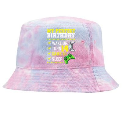 14th Birthday Party Perfect For Gamer 14 Years Olds Tie-Dyed Bucket Hat